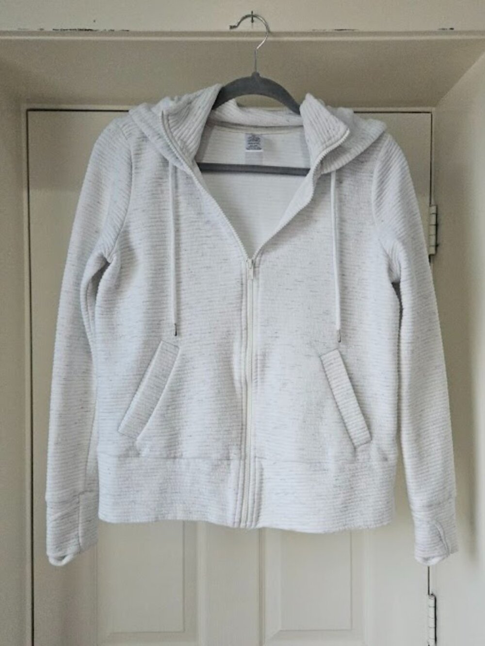 Active life ribbed grey heathered zip up hooded marled jacket coat small Gym Top